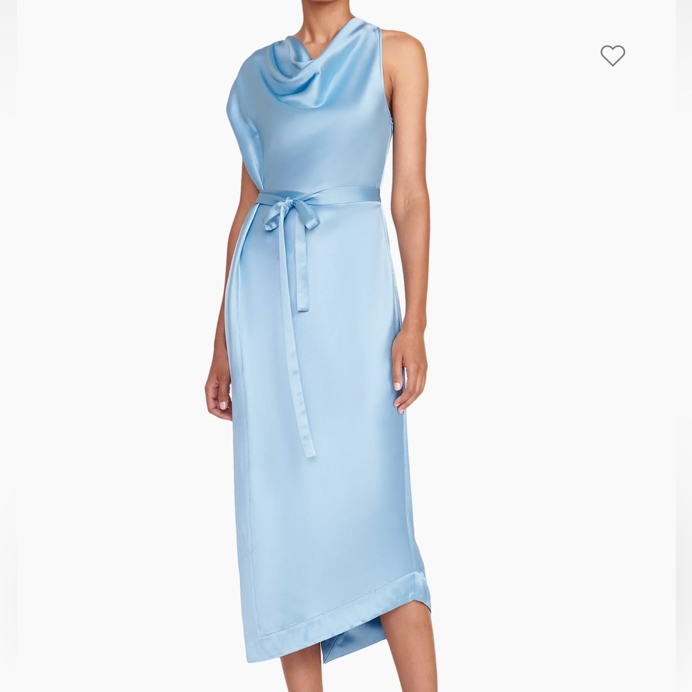 STAUD Light Blue Satin Cowl Neck Midi Dress